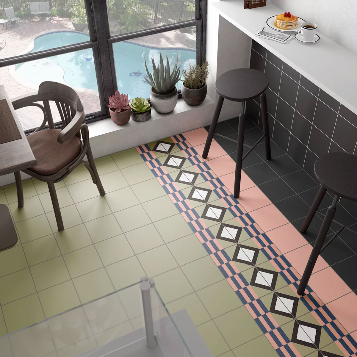Bauhome Square Cement Look Tile in Minze, Rose and Schwarz by Stone3 Brisbane