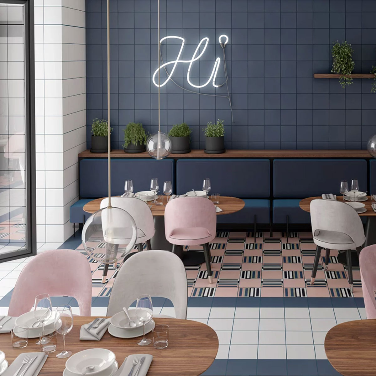 Bauhome Square Cement Look Tile in Blau, Rose and Weiss by Stone3 Brisbane