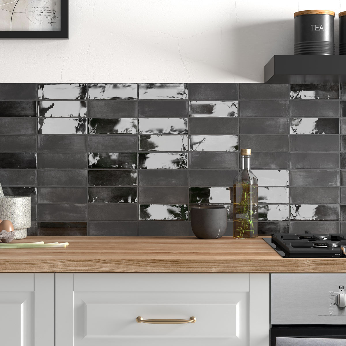 Coco Black Hat Gloss Subway Tiles by Stone3 Brisbane