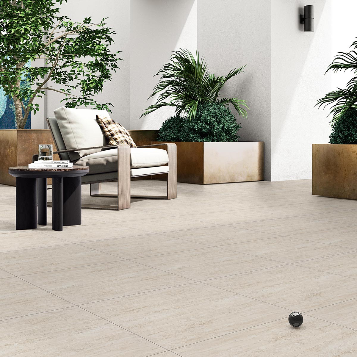 Museum in beige vein cut travertine cut stone look tiles in/out finish by Stone3 Brisbane