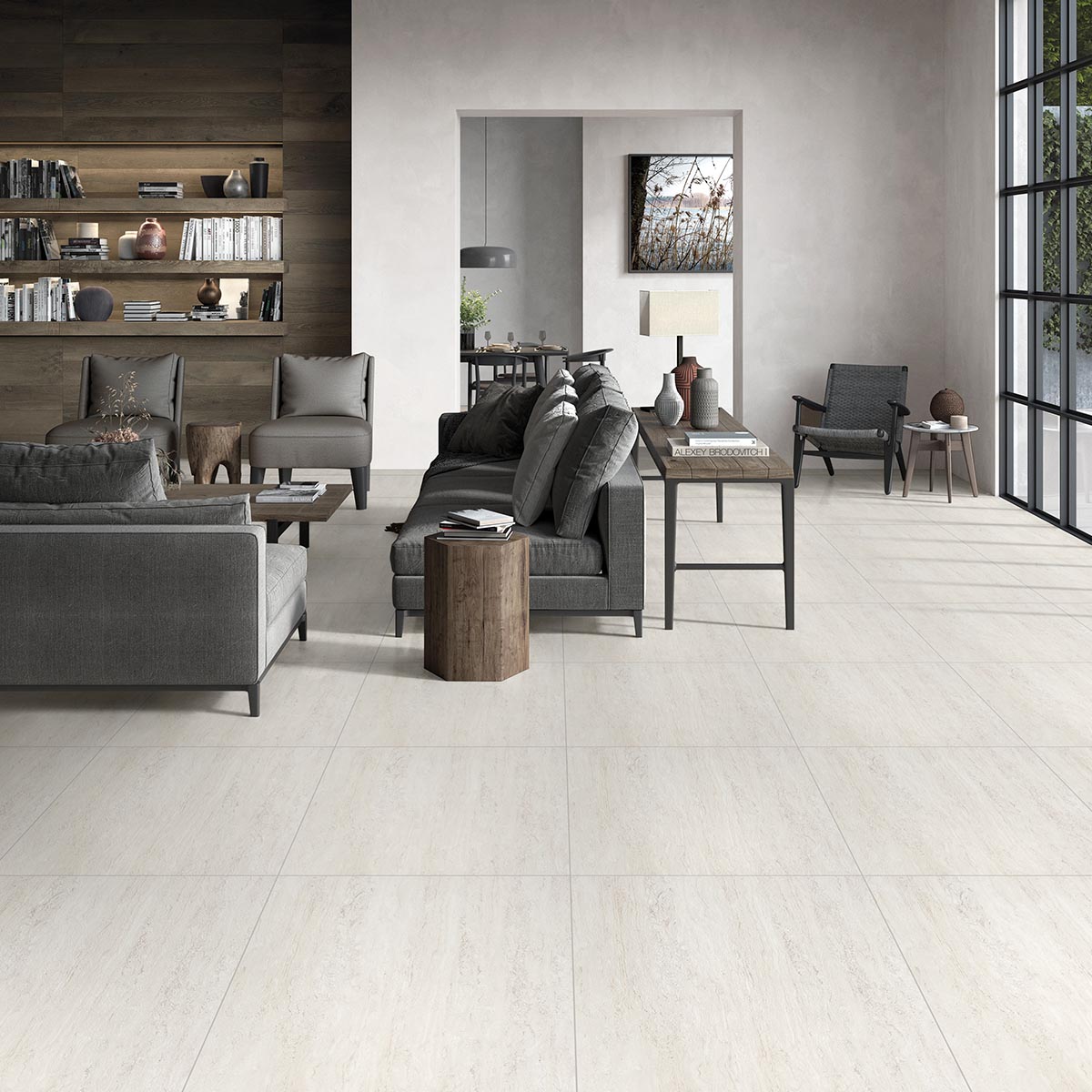 Museum in bianco vein cut travertine cut stone look tiles in/out finish by Stone3 Brisbane